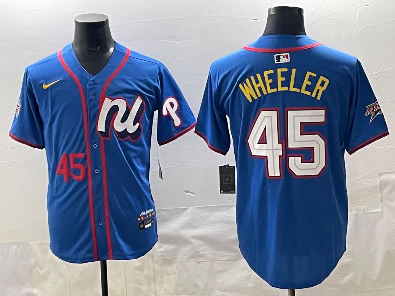 Men 2025 Philadelphia Phillies #45 Wheeler Blue All star Nike MLB Jersey style 05